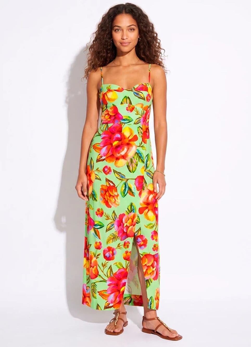 FARM Rio Vestido Flor Ceu Flower Sky Midi Green Floral Tropical Dress Sz 16 NWT